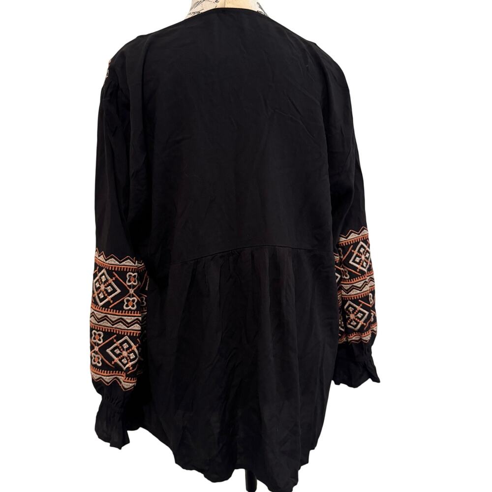 Savanna Jane Womens 2X Black Embroidered Peasant Top Boho Square Neck Rayon - Picture 11 of 11